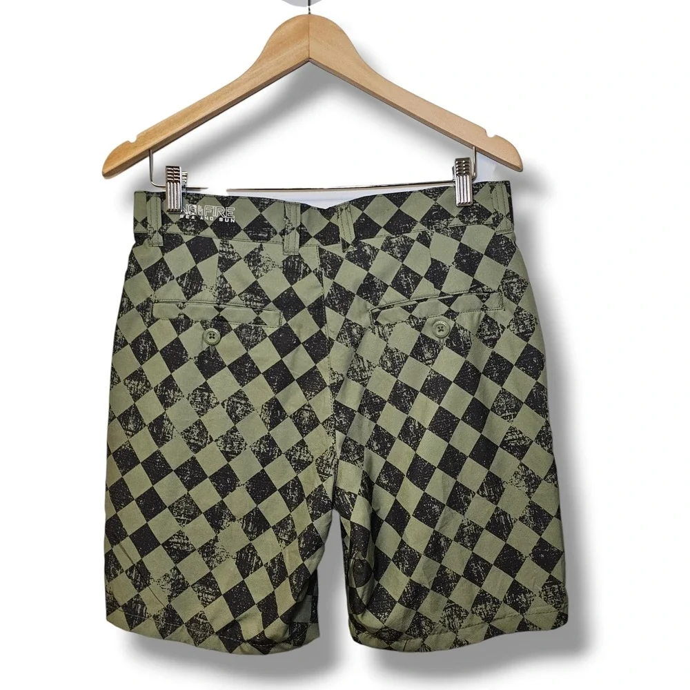 Ring Of Fire Board Shorts 30 Mens Green Black Sea & Sun Flex Stretch Swim Surf